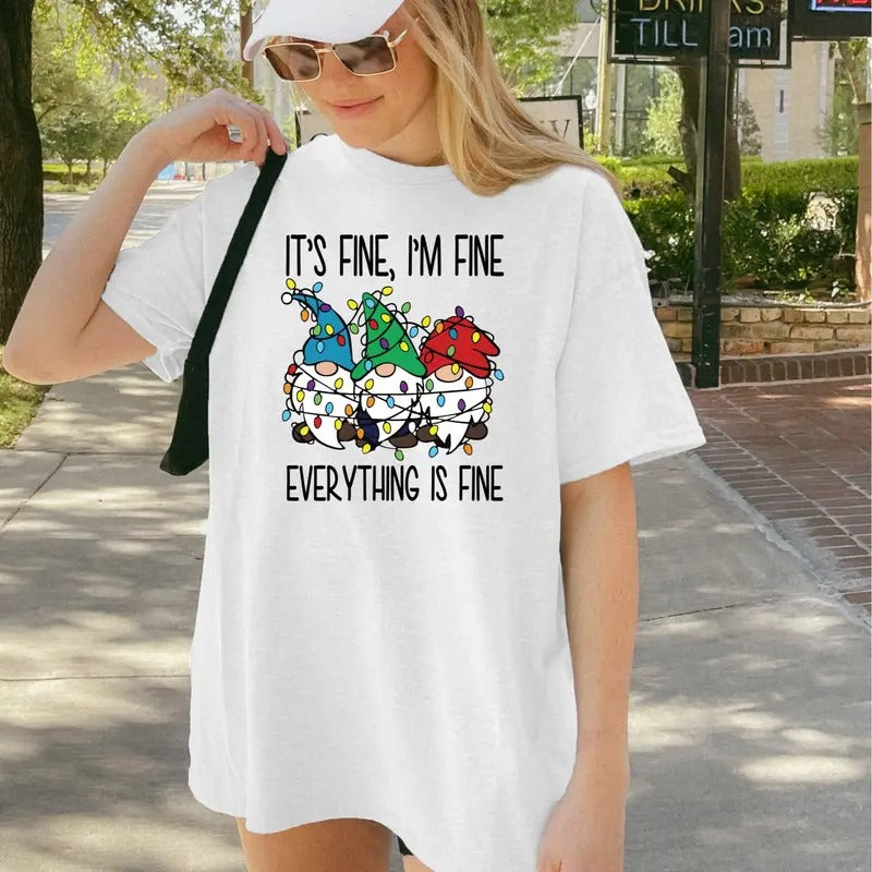 It's Fine, I'm Fine Everything is Fine Gnome Christmas Shirt, Funny Christmas Shirt, Graphic Shirt Retro Adult Shirt...