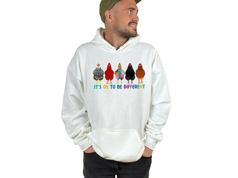 It's Ok To Be Different Cute Chickens Autism Awareness Hoodie, Support Squad, Unisex Hoodie, Autism Gifts, Gifts For Teen...
