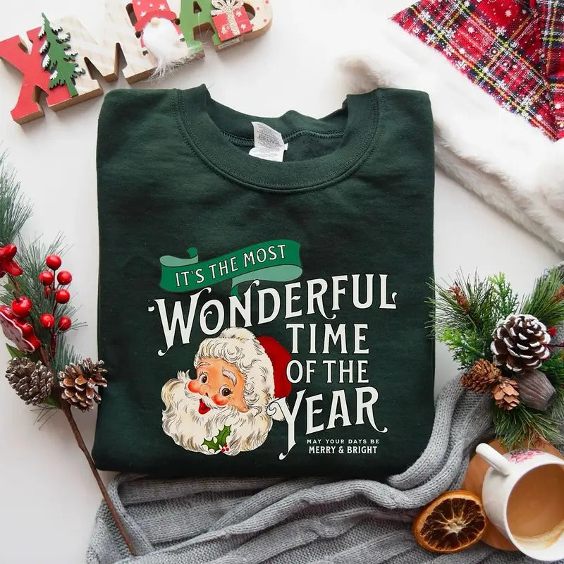 It's The Most Wonderful Time Of The Year Sweatshirt, Santa Christmas Shirt, Vintage Style Santa Crewneck, Retro Christmas...