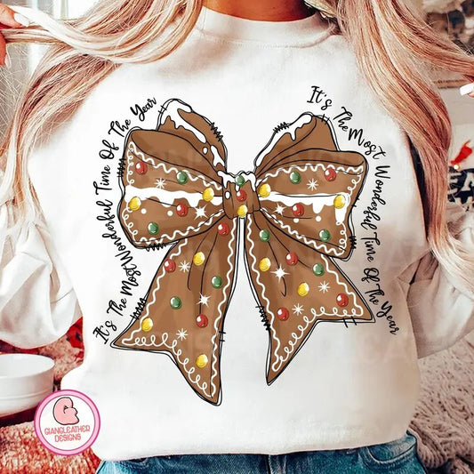 It's the most Wonderful Time of the Year Gingerbread Bow Coquette Sweater Cotton Womenswear Christmas Sweatshirt Unisex...