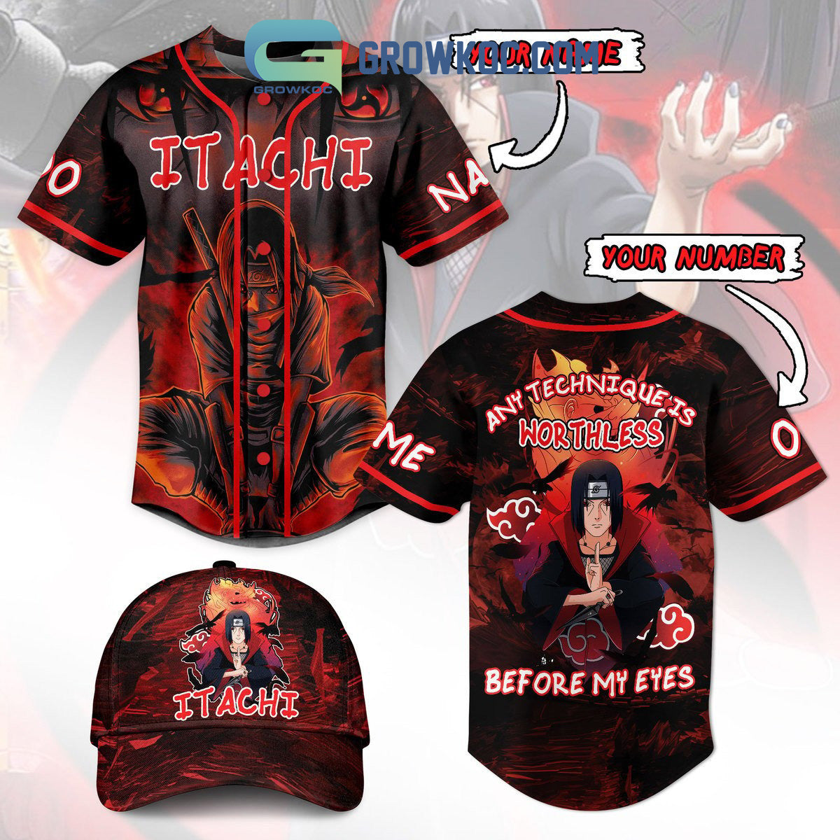 Itachi Any Technique Is Worthless Before My Eyes Personalized Baseball Jersey