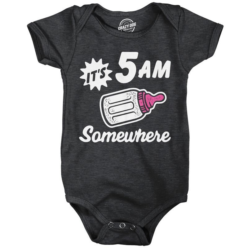 Its 5 AM Somewhere Baby Bodysuit Funny Sarcastic Milk Drinking Graphic Jumper for Infants Funny Baby Onesies Funny...