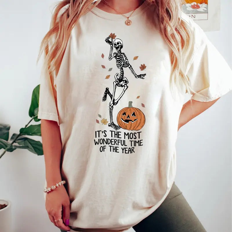 Its The Most Wonderful Time Of The Year Shirt, Skeleton Dancing Halloween Shirt, Skeleton Pumpkin Fall Shirt, Spooky...