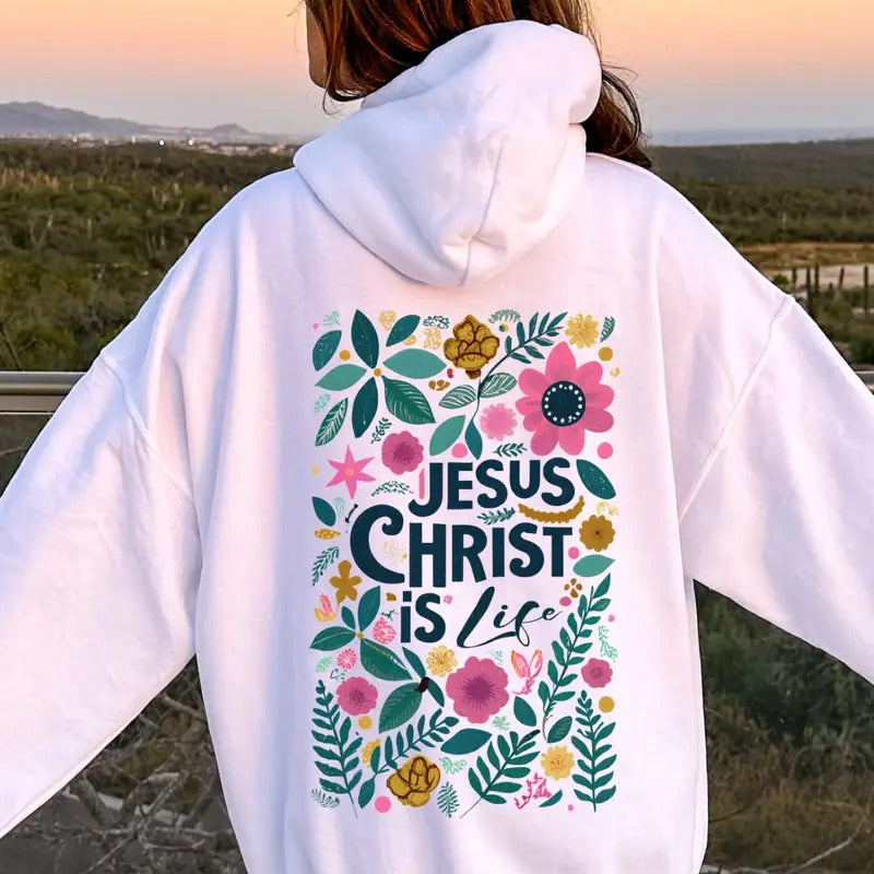 JESUS CHRIST IS LIFE, CHRISTIAN HOODIE OVERSIZED COMFY CASUAL COTTON HOODIE Christmas Menswear Layer Long Long Sleeves...