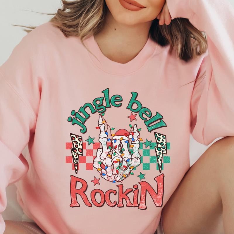 JINGLE BELL ROCKIN SKELETON Crewneck (Crewneck Sweatshirt, Unisex Fit, Causal Sweatshirt for Christmas, Christmas Holiday...