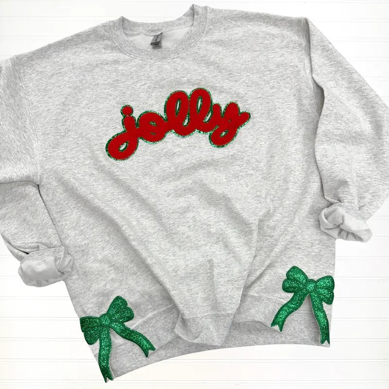 JOLLY Glitter Green Bow Side Patch Sweatshirt T-Shirts, Hoodie | WearSparks.com