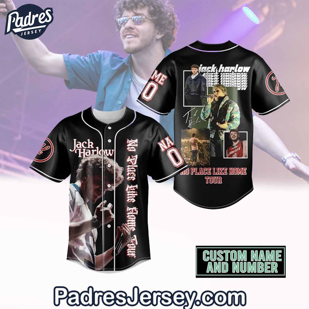 Jack Harlow No Place Like Home Tour Baseball Jersey - Jack Harlow Tickets 2024 - Padres Jersey Oasis: Elevate... (Image 1)
