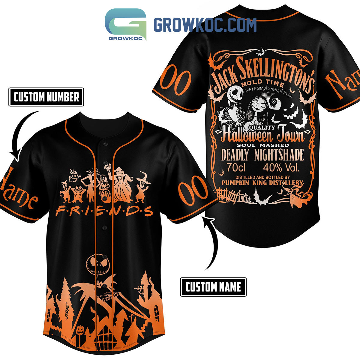 Jack Skellington Halloween Town Friends Pumpkin King Distillery Personalized Baseball Jersey