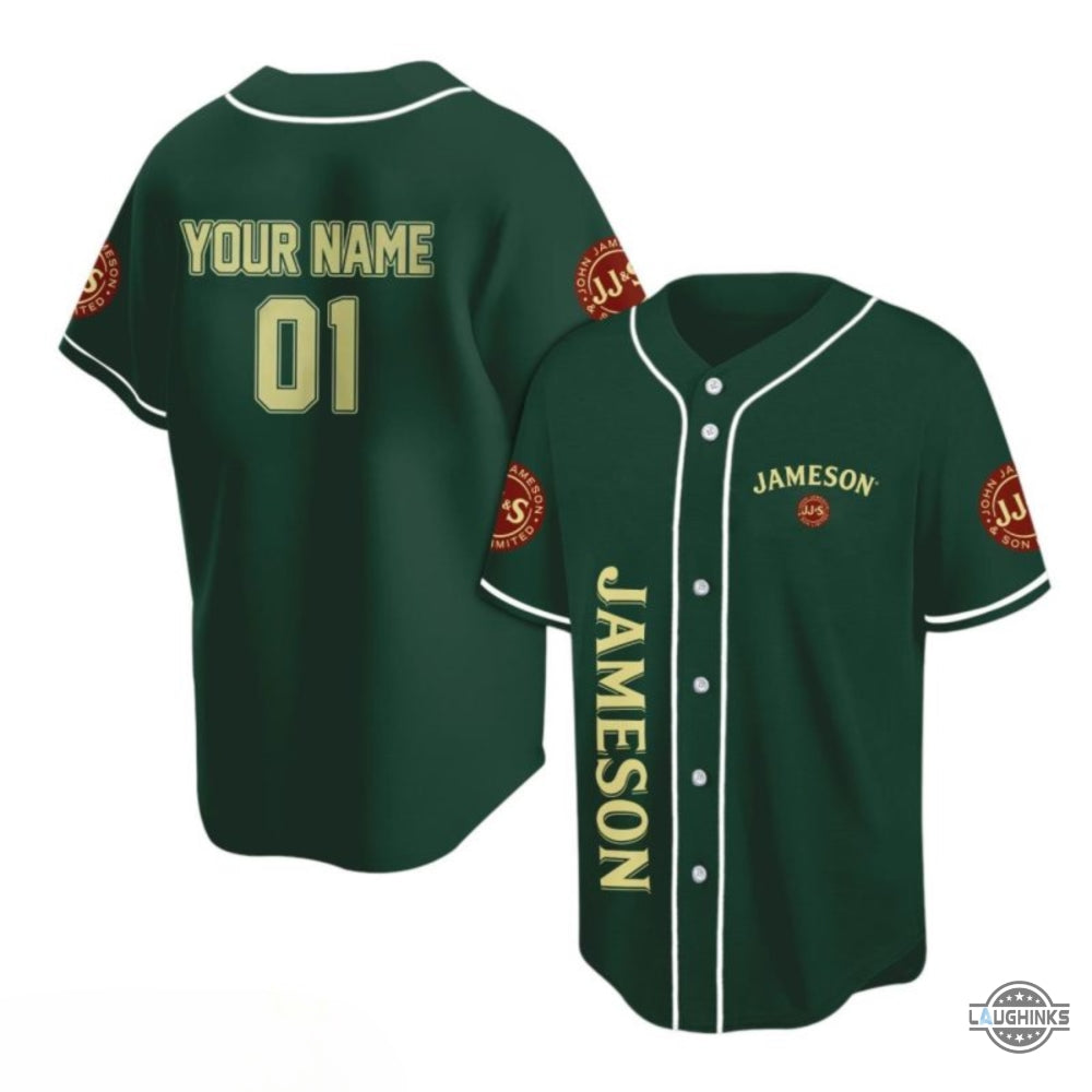 Jameson Baseball Jersey Personalized Green Jameson Whiskey Baseball Jersey Shirt Summer Beach Gift Custom Name Alcoholic Beverage Baseball Uniform NEW