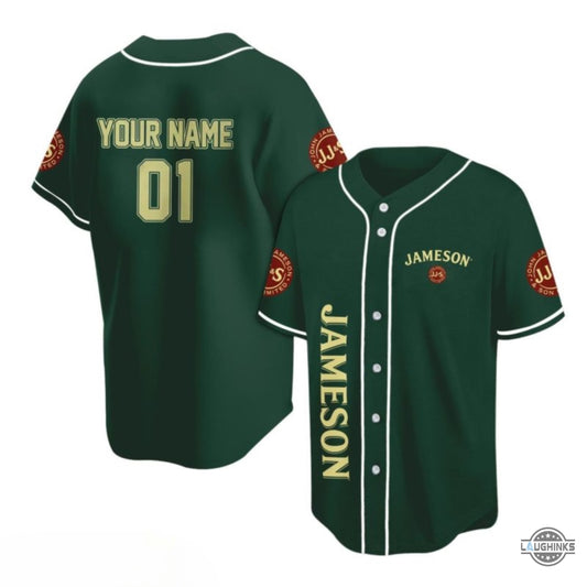 Jameson Baseball Jersey Personalized Green Jameson Whiskey Baseball Jersey Shirt Summer Beach Gift Custom Name Alcoholic Beverage Baseball Uniform NEW