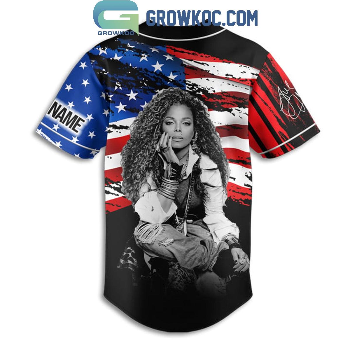 Janet Jackon America Flags Patriot Personalized Baseball Jersey