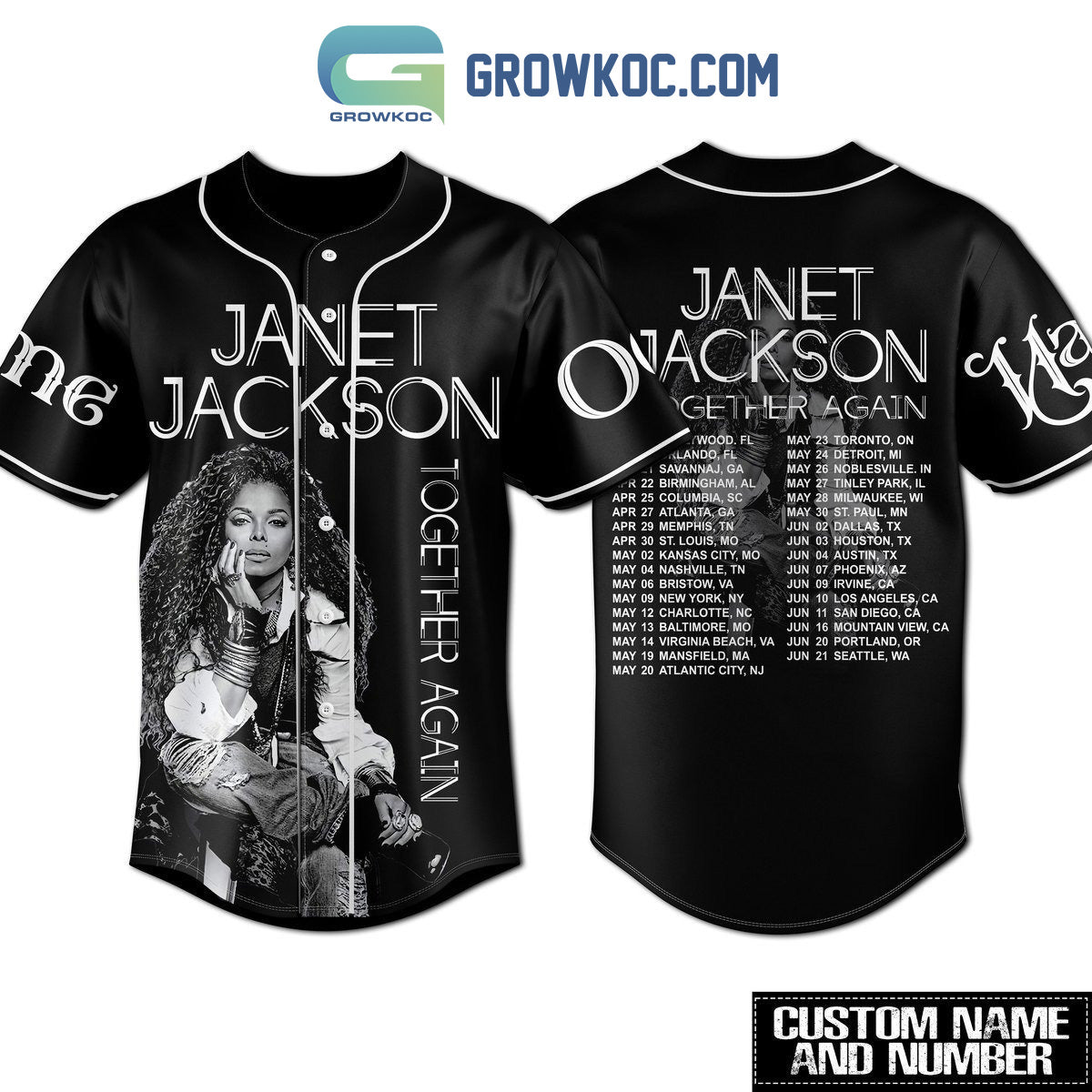Janet Jackson Together Again Personalized Black Design Baseball Jersey