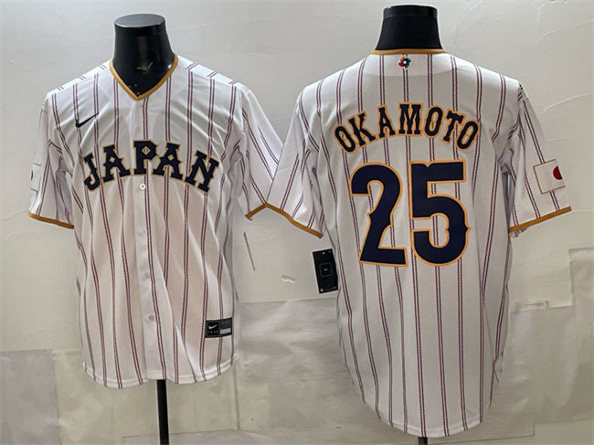 Japan Baseball #25 Kazuma Okamoto White 2026 World Baseball Classic Home