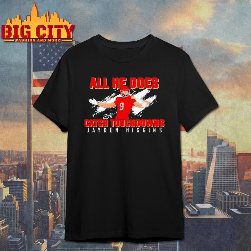 Jayden Higgins All He Does Catch Touchdowns Iowa State Cyclones Signature Shirt