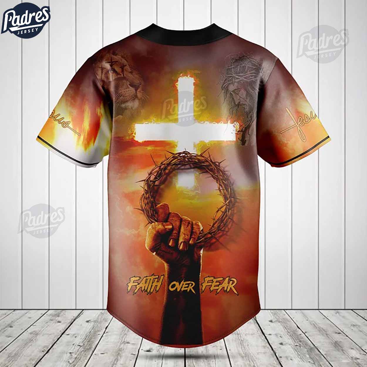 Jesus And Lion Faith Over Fear Baseball Jersey For You - Padres Jersey Oasis: Elevate Your Baseball Style Game... (Image 2)