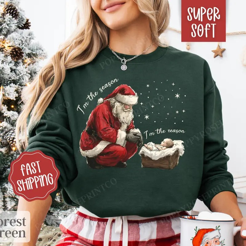 Jesus Christmas Sweatshirt, Christian Christmas Sweater, Women's Religious Holiday Crewneck T-Shirts, Hoodie | WearSparks.com