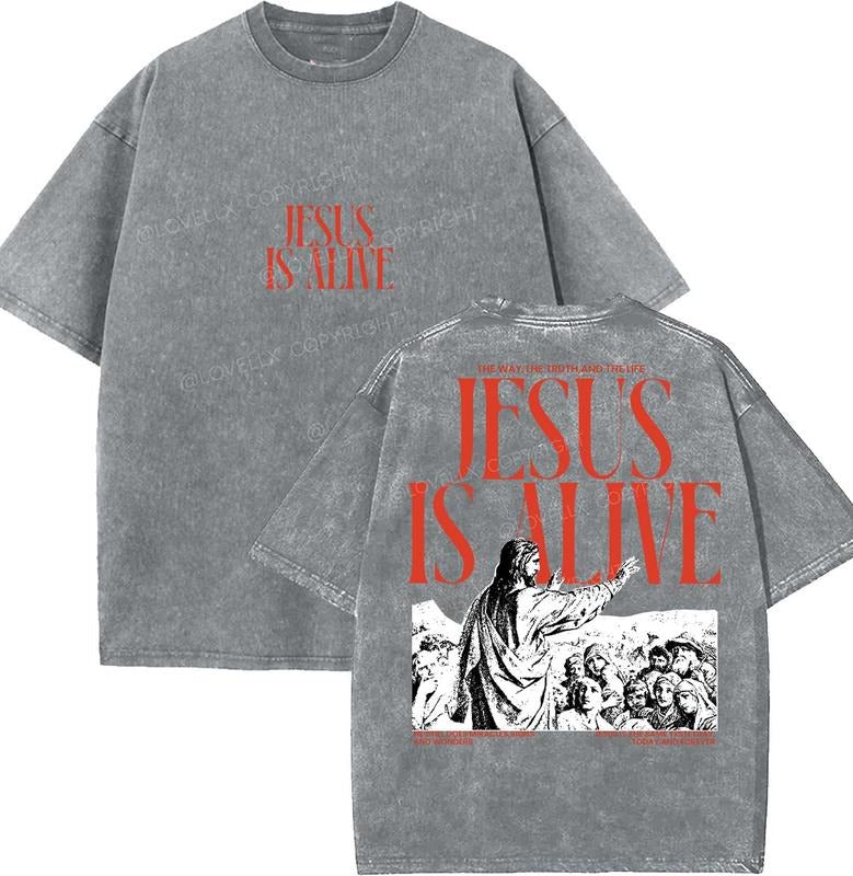 Jesus Is Alive Unisex Washed T-Shirt, Vintage 90s Graphic Tee, Gift Top Womenswear Cotton Hoodie, Sweatshirt | WearSparks.com