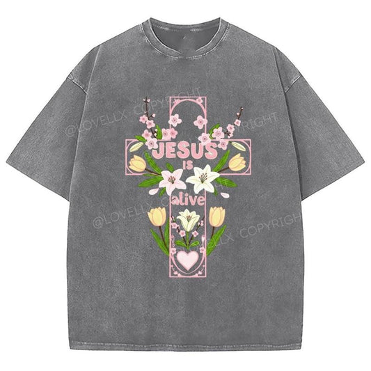 Jesus Is Alive Unixes Washed T-Shirt, Christian Jesus  t shirts, Vintage 90s Graphic Tee Gift Cotton Top, Mineral color...