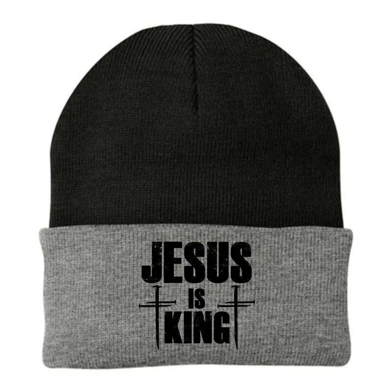 Jesus Is King 3 Nails Cross Christian Catholic Redeemed Collection Knit Cap Winter Beanie For Men and Women T-Shirts,...