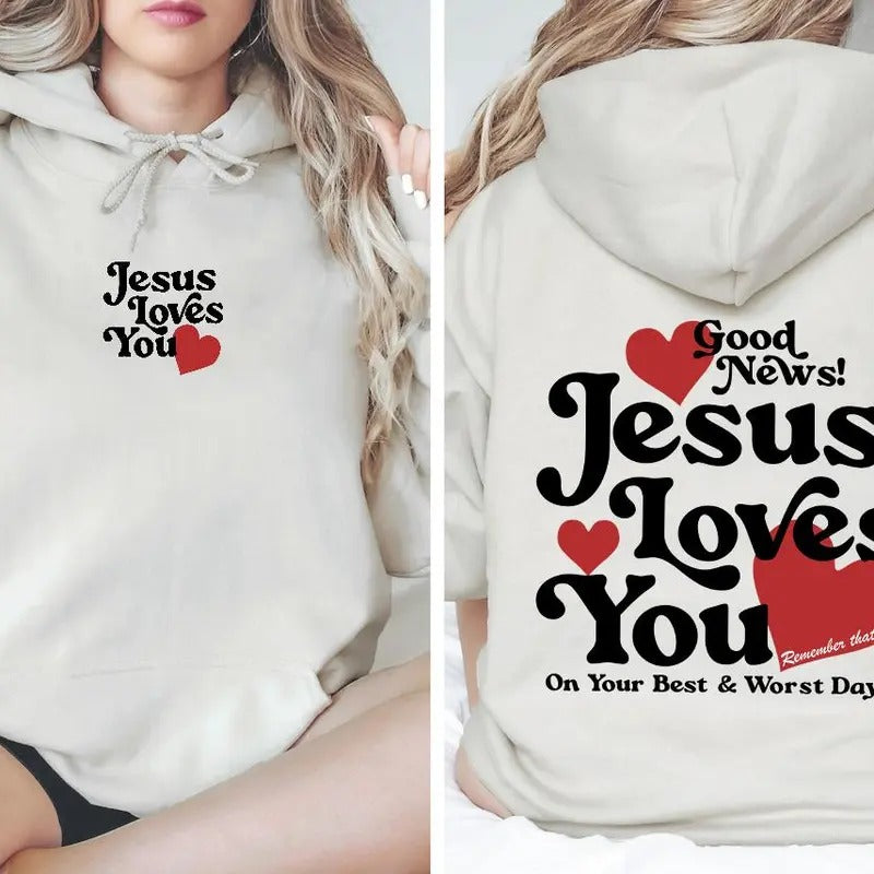 Jesus Loves You Christian Mental Health Hoodie Preppy Faith Hoodie Y2K Christian Clothes Gift for Catholic Spread...