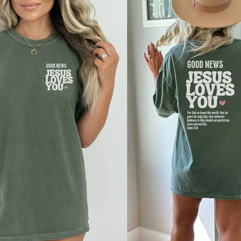 Jesus Loves You Front And Back Print Shirt Vintage Shirt John 3 16 Shirt Good News Retro Shirt Jesus T-shirt Bible Tee...