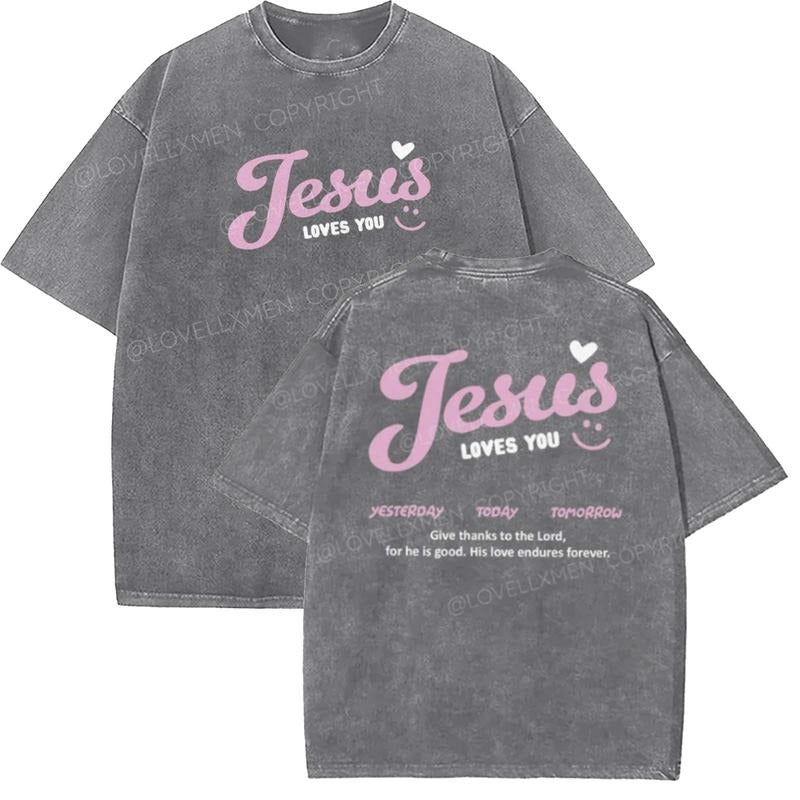 Jesus Loves You Unisex Washed T-Shirt, Christian t shirts, Vintage 90s Graphic Tee, Gift Top Womenswear Cotton Hoodie,...