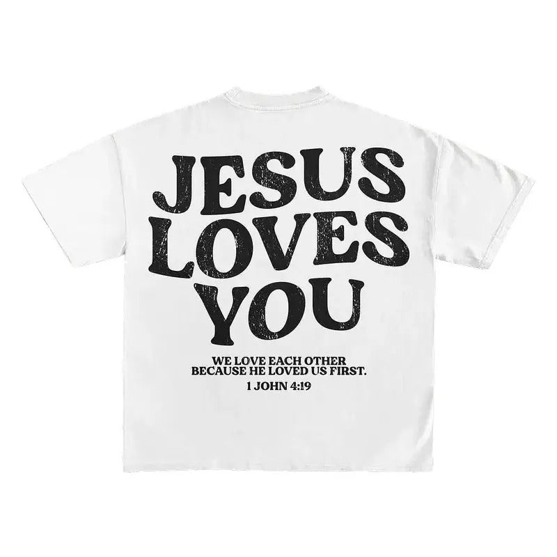 Jesus Loves You Words Print Short Sleeve T-Shirt, god apparel, christian clothing Hoodie, Sweatshirt | WearSparks.com