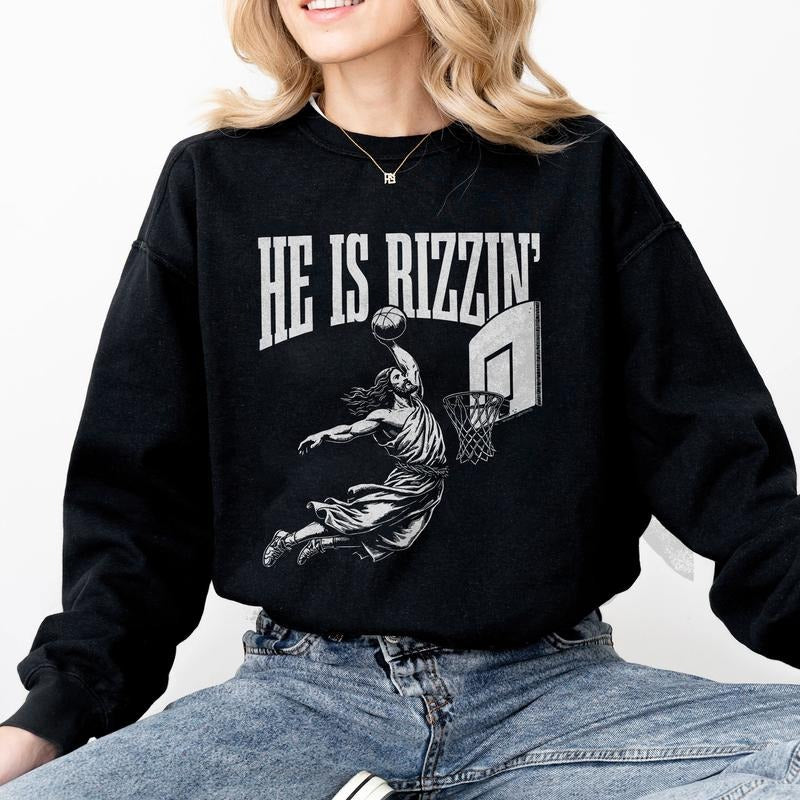 Jesus Playing Basketball Shirt, He Is Rizzin' Vintage 90s Shirt, Vintage He Is Rizzin Shirt,Funny Jesus Shirt, Jesus...