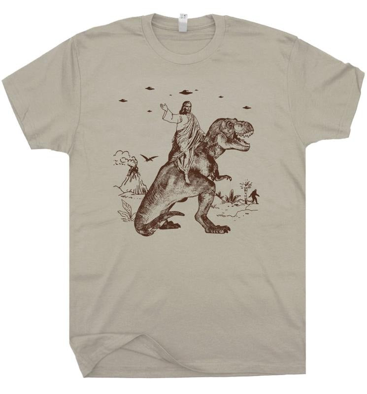 Jesus Riding Dinosaur T Shirt UFO T Shirt Funny T Shirts Offensive T Shirt Cool Graphic T Shirts Crazy Shirts For Women...