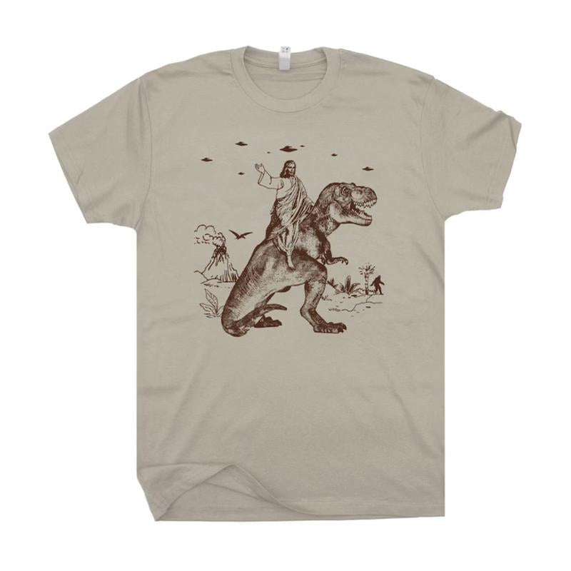 Jesus Riding Dinosaur T-Shirt, Funny T-Shirts Sweatshirt, Gift for Women Hoodie | WearSparks.com