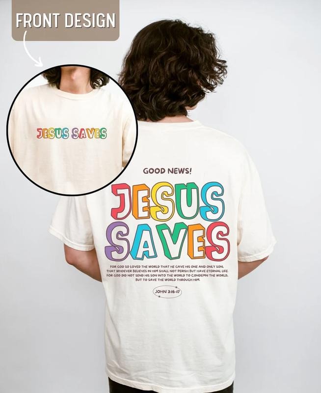 Jesus Saves Shirt, Christian T Shirt For Men, Aesthetic Christian Streetwear, Bible Verse Tee, Religious Gift T43 Hoodie,...