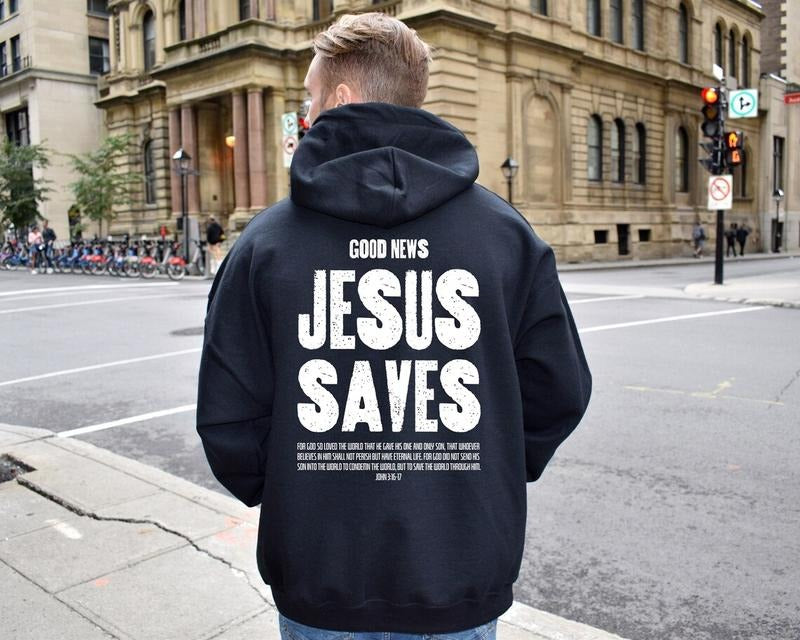 Jesus Saves Sweatshirt, Aesthetic Christian Shirt, Men's Religious Shirt Cotton Hoodie | WearSparks.com