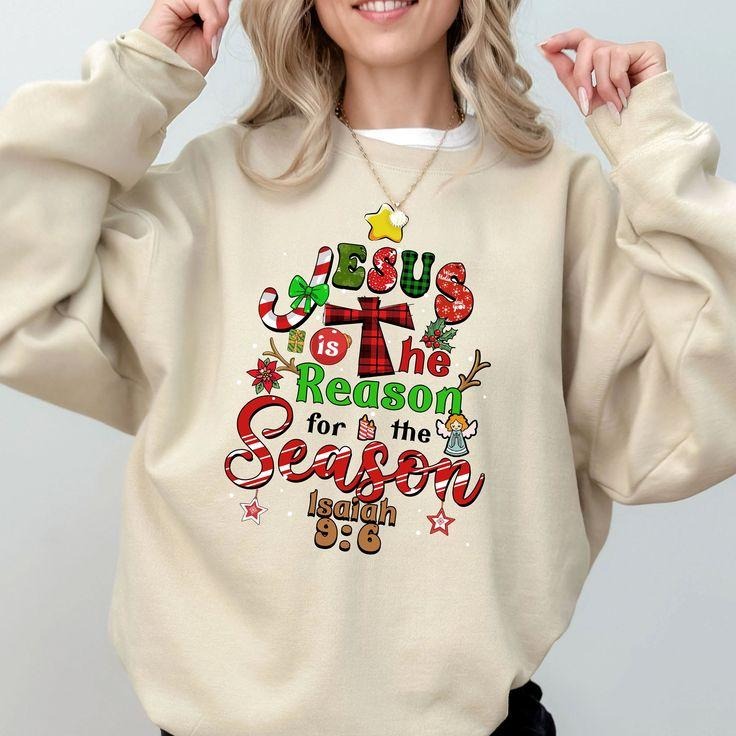 Jesus Sweatshirt, Jesus Is The Reason Christmas Sweatshirt, Retro Christmas Sweatshirt, Religious Christmas Gift, Jesus...