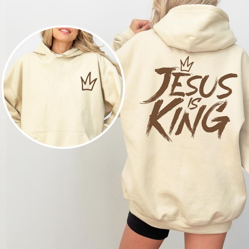 Jesus is King Hoodie 2-Sided, Christian Hoodies for Women and Men, Retro Jesus Apparel, Bible Verse Pullover, Religious...