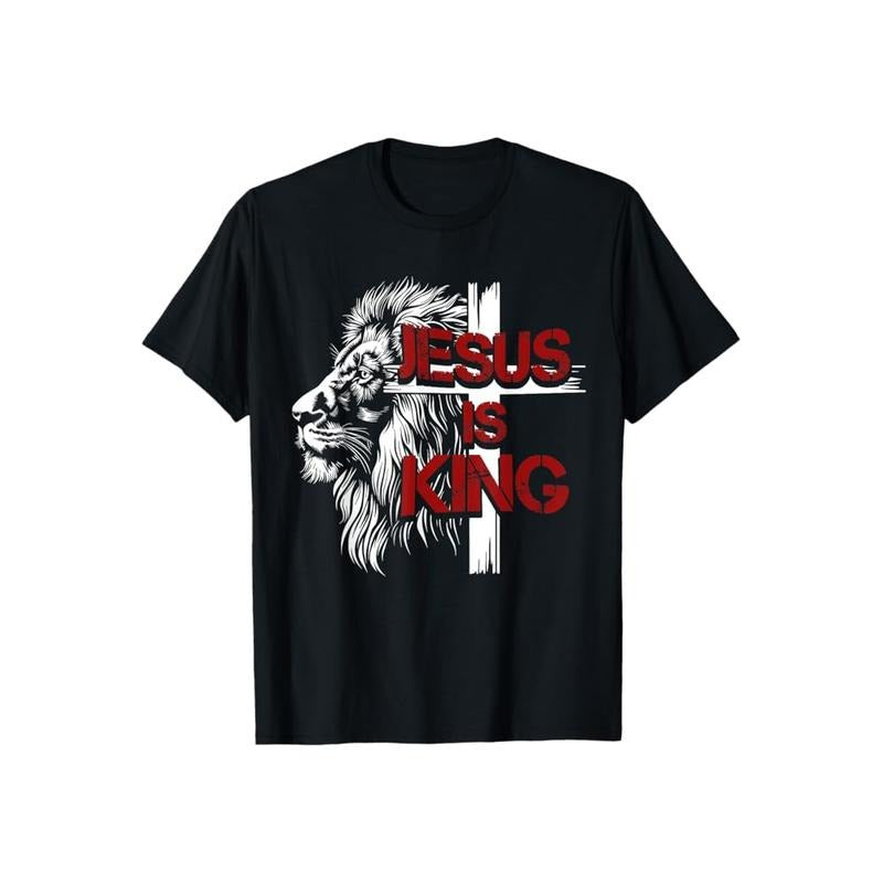 Jesus is King Lion Shirt Cotton Casual Street Style Crew Neck Short Sleeve T-Shirt Trendy Top for Women for Men, Perfect...