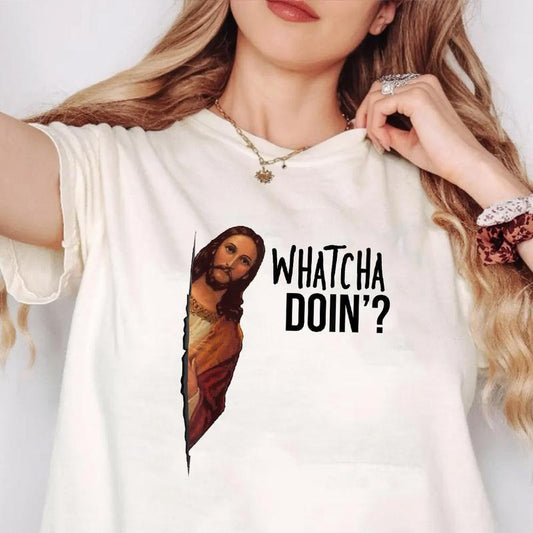 Jesus is Watching Funny T-Shirt Casual Style Crew Neck Short Sleeve T-Shirt Tops Trendy for Unisex Hoodie, Sweatshirt
