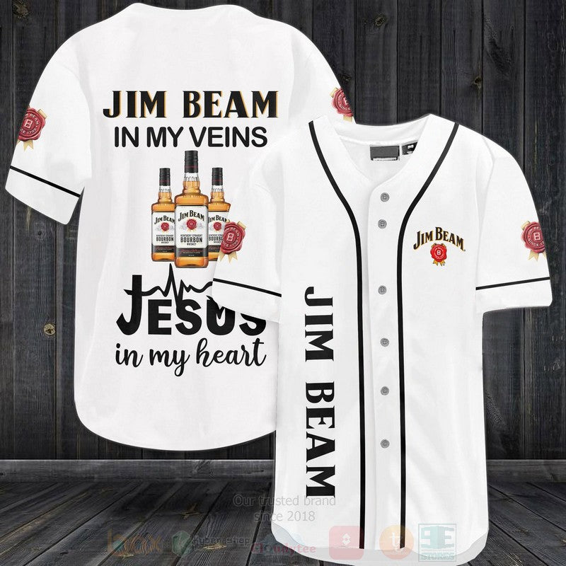 FASHION Jim Beam In My Veins Jesus Is My Heart Baseball Jerseys Botton Shirt