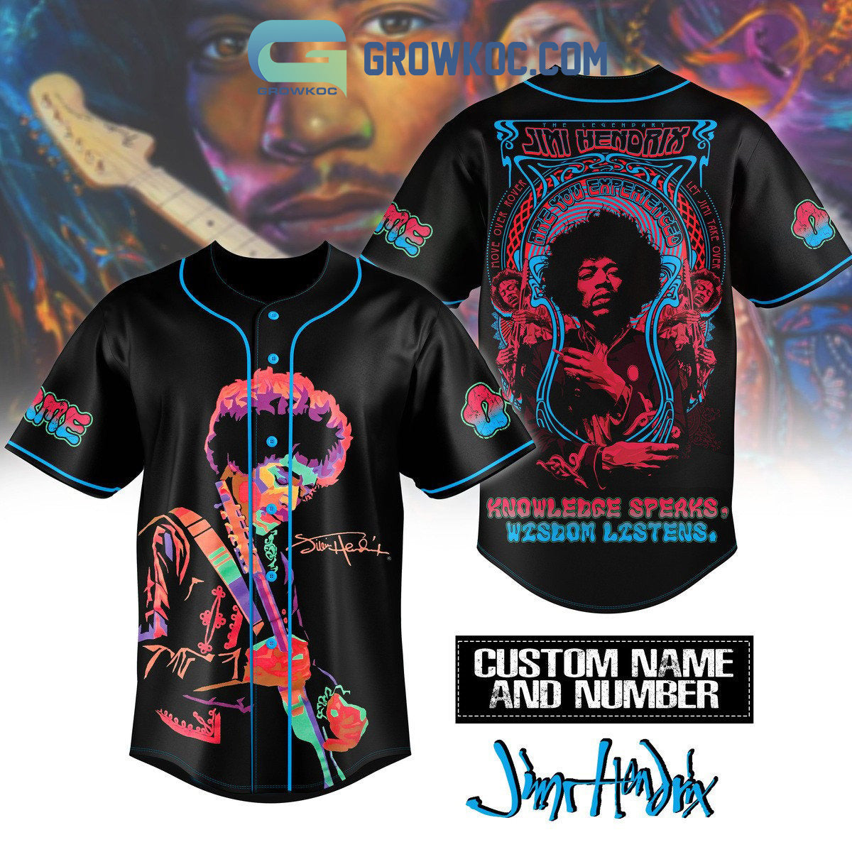 Jimi Hendrix Knowledge Speaks Wisdom Listens Personalized Baseball Jersey