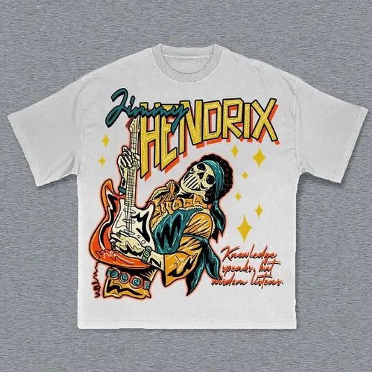 Jimi Hendrix Skeleton T-Shirt, Jimi Hendrix Graphic Tee, Music Rock And Roll Tee, Hip Hop, R&B, Y2k, Unisex T-Shirt, Gift...