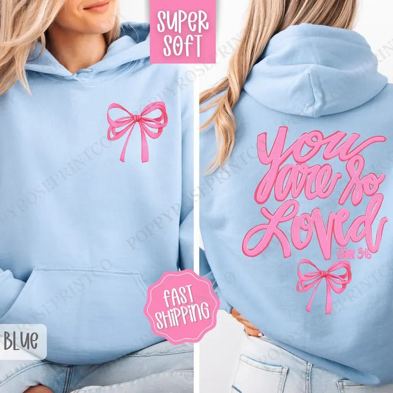 John 3:16 Hoodie, Religious Women's Hooded Sweatshirt, Trendy Coquette Bow Women's Hoodie T-Shirts | WearSparks.com