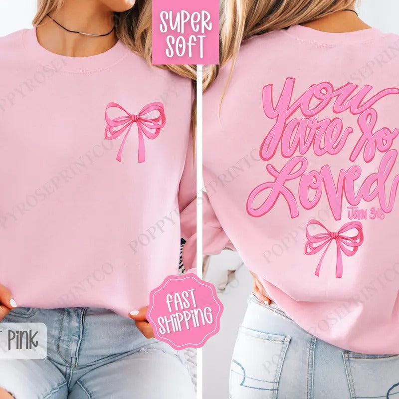 John 3:16 Sweatshirt, Cute Religious Crewneck, Coquette Bow Women's Sweater T-Shirts, Hoodie | WearSparks.com