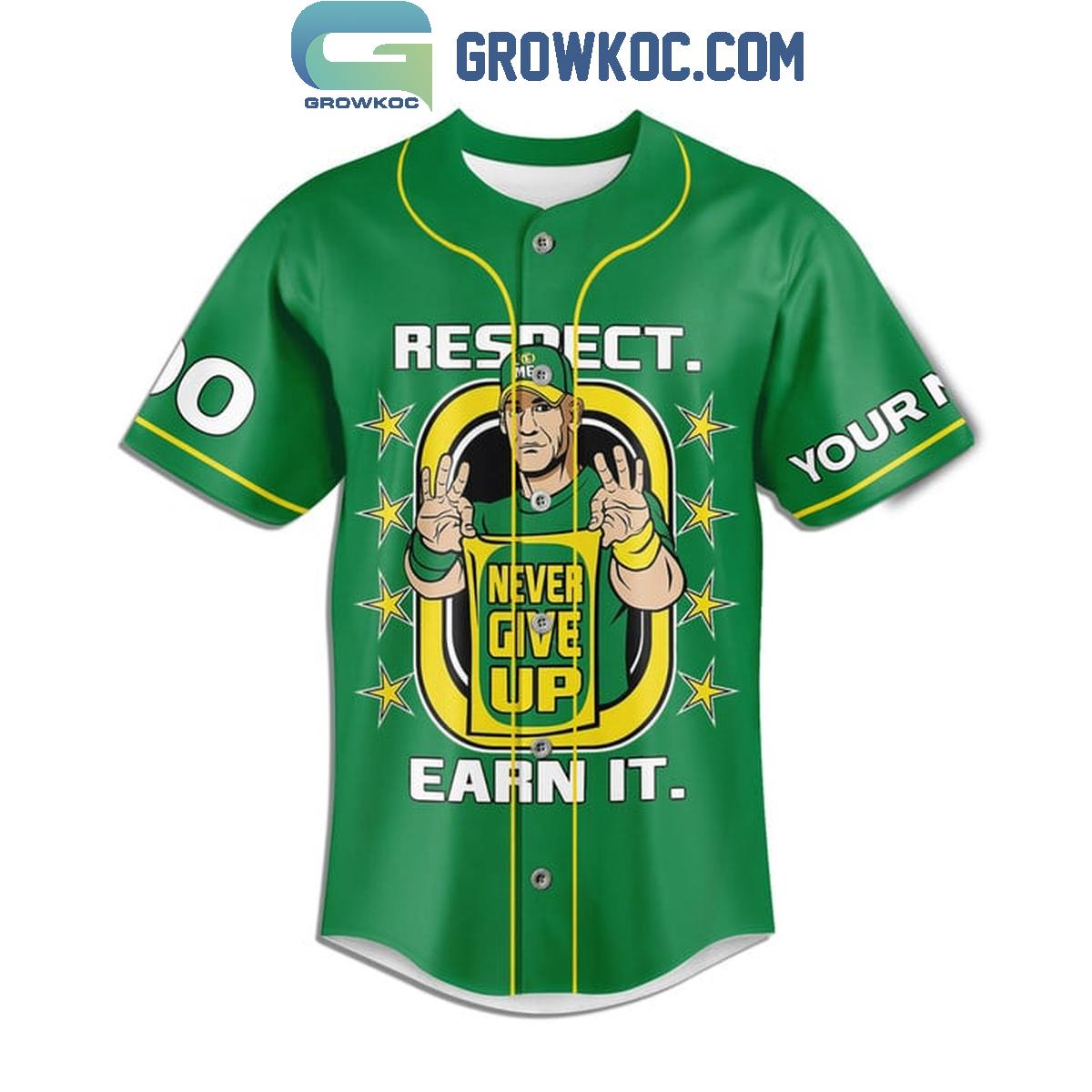 John Cena Respect Earn It Never Give Up Personalized Baseball Jersey