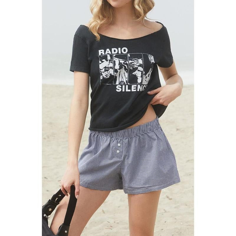 John Galt Women's Black & White Gingham Keira Boxer Shorts T-Shirts, Hoodie, Sweatshirt | WearSparks.com