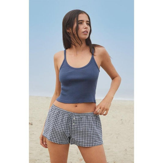 John Galt Women's Blue Plaid Keira Boxer Shortsstyle{n002}2 T-Shirts, Hoodie, Sweatshirt | WearSparks.com