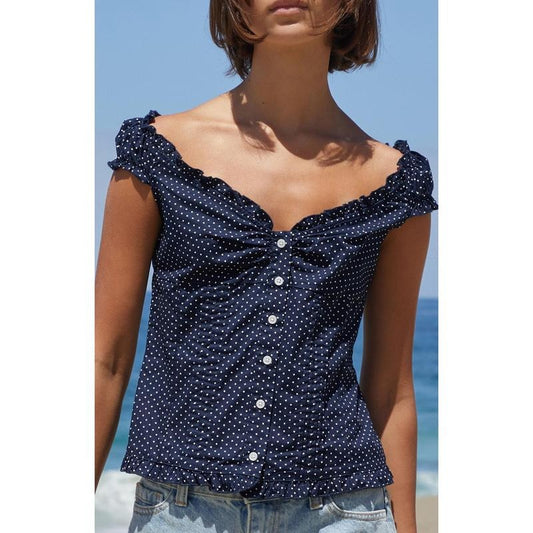 John Galt Women's Blue Polka Dot Elena Top T-Shirts, Hoodie, Sweatshirt | WearSparks.com