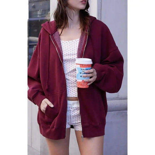 John Galt Women's Burgundy Christy Full Zip Hoodie T-Shirts, Sweatshirt | WearSparks.com
