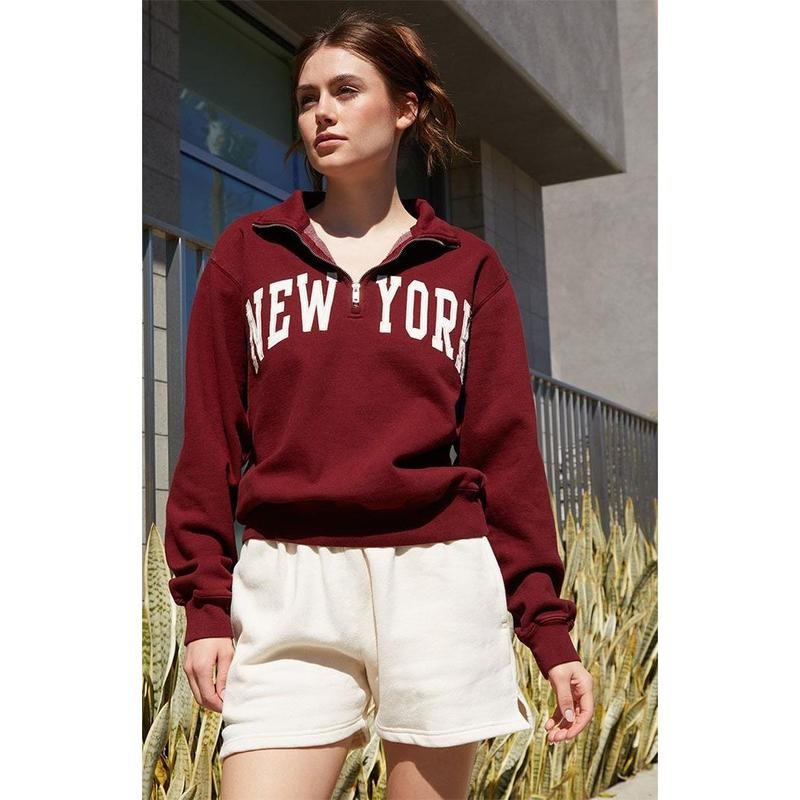 John Galt Women's Burgundy New York Half Zip Sweatshirt T-Shirts, Hoodie | WearSparks.com