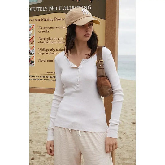 John Galt Women's Cream Athern Thermal Long Sleeve Top T-Shirts, Hoodie, Sweatshirt | WearSparks.com