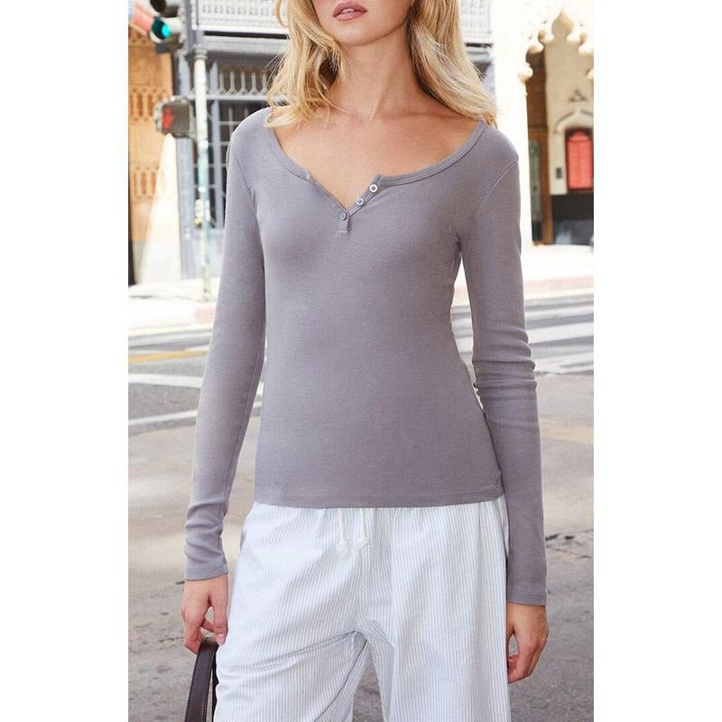 John Galt Women's Gray Zelly Long Sleeve Top T-Shirts, Hoodie, Sweatshirt | WearSparks.com