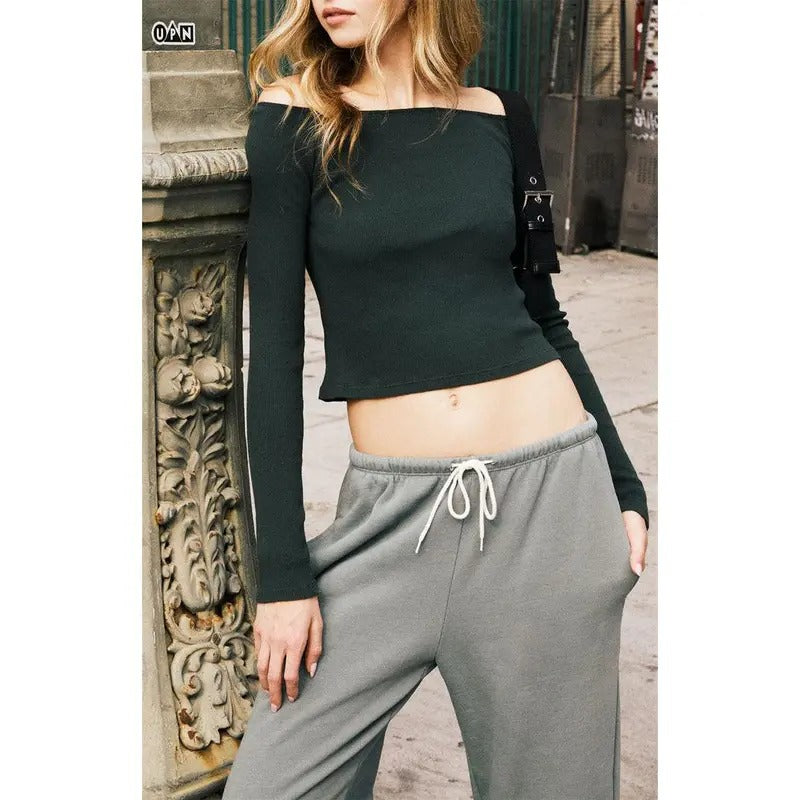 John Galt Women's Green Mayson Off-The-Shoulder Topstyle{n002}2 T-Shirts, Hoodie, Sweatshirt | WearSparks.com